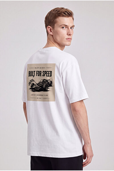 BLACK NOVA Oversize Printed Unisex T-Shirt Built for Speed White