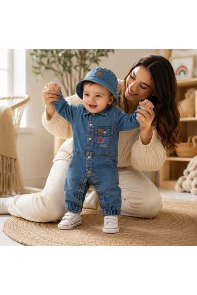 CROCODAYS Unisex Kids Baby Jeans (Jeans) Dap Printed Overalls with Hat (6/9/12/18) Months