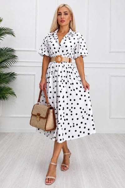 FashionForYou Καθημερινό μίντι φόρεμα, RAMONEA, με φουσκωτά μανίκια και ανάγλ...