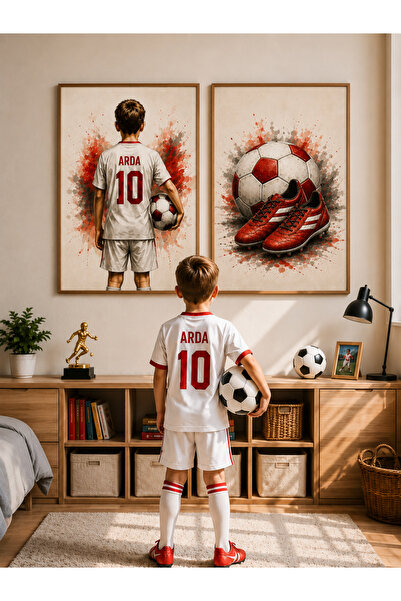 KİDEWO Futbol Seven Çocuklara Hediye | İsimli İkili Poster Seti | Çerçeveli O...