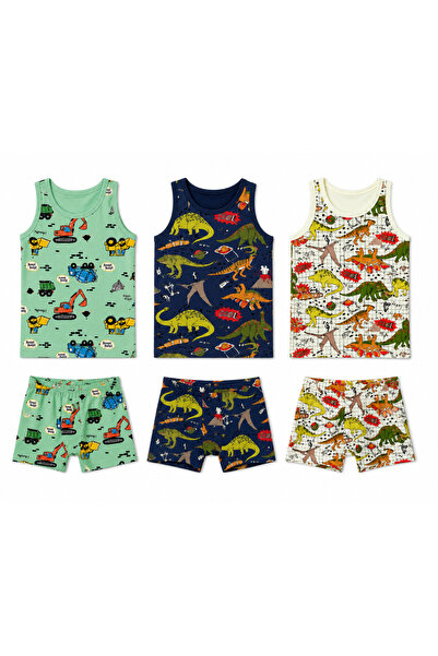 elmas kids Boy's 95% Cotton Lycra 3-Pack Undershirt and 3-Pack Boxer Set