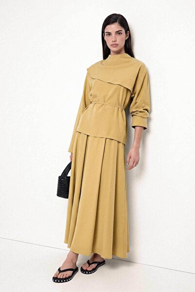 Hooopstore Cape Detailed Safran Skirt Set