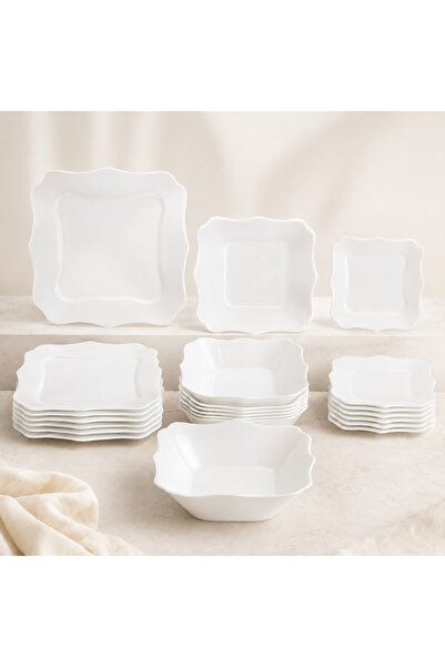 HERA Set de masă Lacy, sticlă opal, alb, 6 persoane, 19 piesel, cutie cadou