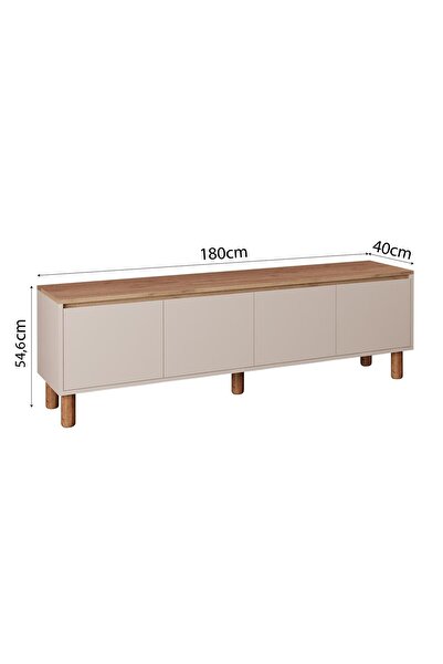 Bimossa D4120 Terra 180cm Sepet-Kumtaşı TV Ünitesi Yüksek Ayaklı 4 Kapaklı Televizyon Sehpası Depolama Dolap