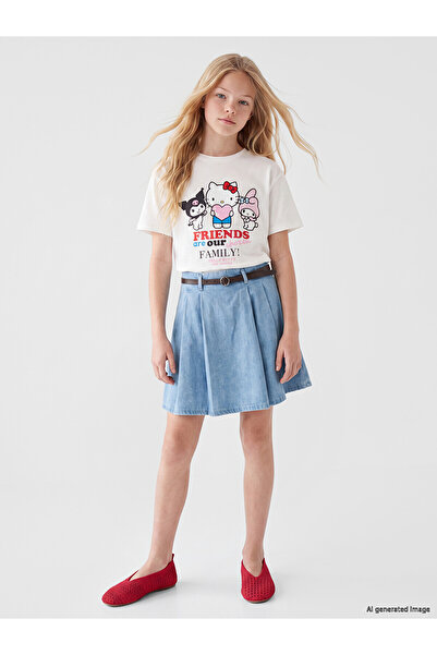 LC Waikiki Alita City Pleated Girls' Jean Shorts Skirt with a Difference