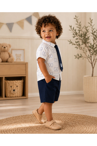 WE&ME Baby Boy Shirt and Elastic Waist Shorts Set - Short Sleeve Summer Set w...