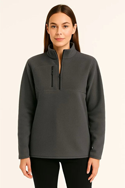 Şeker Portakalım Polar Sweater – Stand-Up Collar, Half Zipper, Zippered Chest...