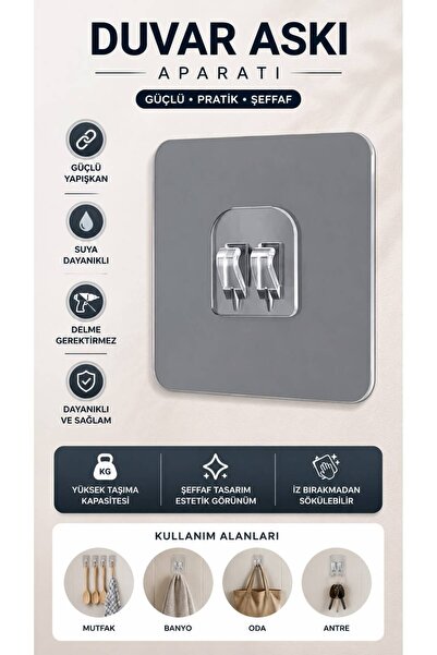 Galeriyo Kendinden Yapışkanlı Askı Şeffaf Duvar Askısı Çift Askılı Çerçeve Tu...