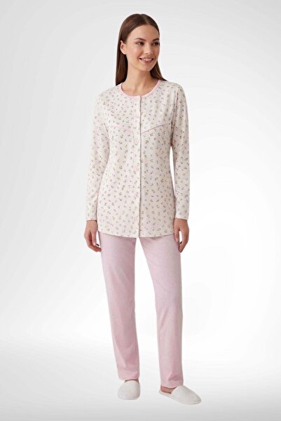 Mecit Pijama Mecit 6362 pink 100% cotton full button plus size women's pajama...
