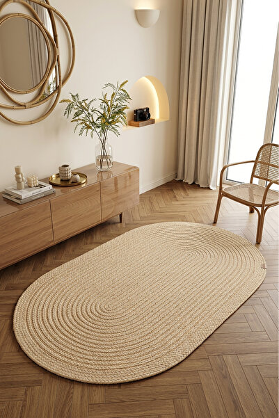 Decomia Home Silva Gerçek Jüt Hasır Dokulu El Yapımı Dokuma Oval Salon Halısı...