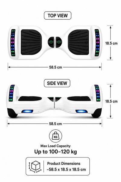 Ummelia Mars Pro 8" Smart Hoverboard |300W Self-Balancing Electric Scooter with Bluetooth |LED Wheels| App Control| 36V Battery| 150kg Capacity