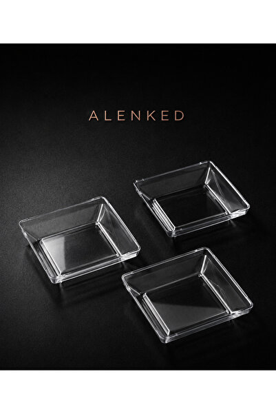 alenked Plastik Mini Kare Tabak 6x6cm - 12 Adet