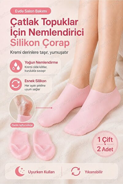 Evgereçlerim Silikon Nemlendirici Topuk Çorabı Çatlak ve Nasır için Ayak Bakı...