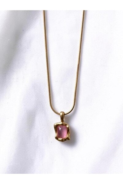 deryora Stone Detailed Pink Women's Necklace Stylish Gift Chain Necklace