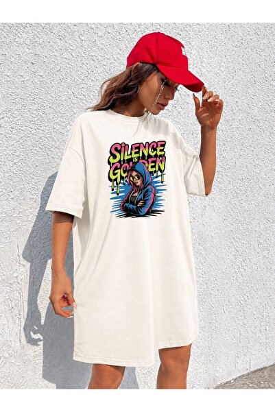 classy moda Γυναικείο εξαιρετικά μακρύ oversize μπλουζάκι με στάμπα γκράφιτι ...
