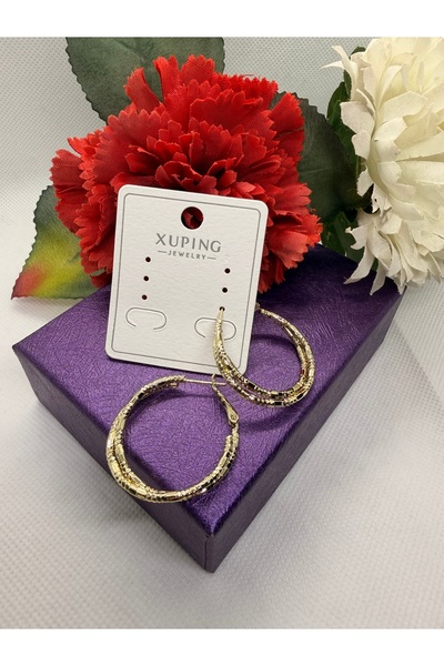 XUPING JEWELRY 14K RENGİ TIRTIKLI MİDİ BOY HALKA ÇELİK KÜPE