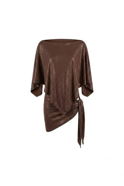 AQUELLA Silvery Brown Poncho Pareo Set