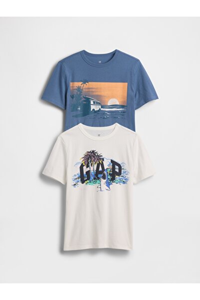 GAP Erkek Çocuk Mavi Grafik Baskılı T-Shirt (2’li)