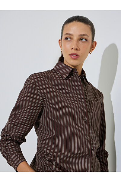 Styli Brown Checked And Striped Long Sleeve Shirt