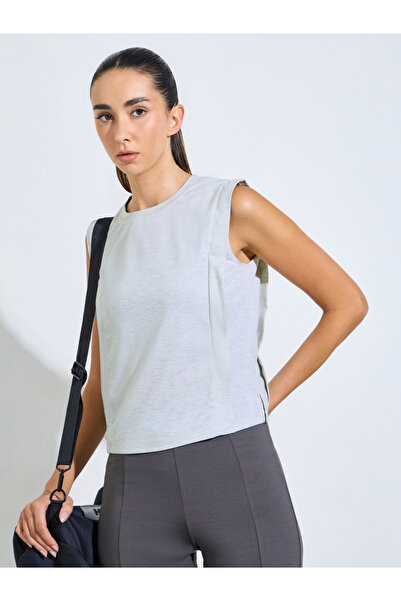 Styli Grey Solid Round Neck Tank Top