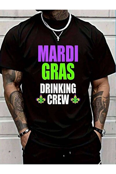 45 BPM 100% Cotton Group Mardi Gras Shirt Women's Men's Black Vacation Crew N...