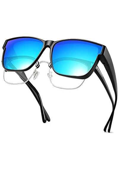 URUMÇİ URUMQI Over-the-Glasses Sunglasses, A03 Black/Blue, L | Unisex UV400 P...
