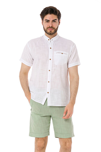 Heaven Ephesus Men's Judge Collar Short Sleeve Linen Shirt-4520