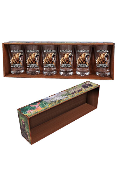 LimArt Set 6 Pahare de Tuica sau Shot cu Cutie Decorativa din Lemn, „Romania ...
