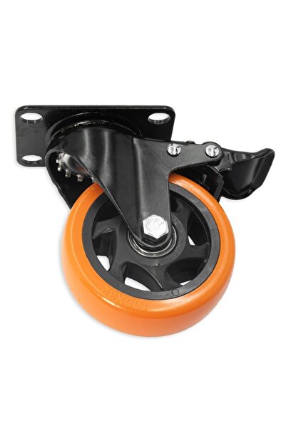 Z-Tools Roată pivotantă de 4 inch cu frână, Portocalie, / ZTS9469
