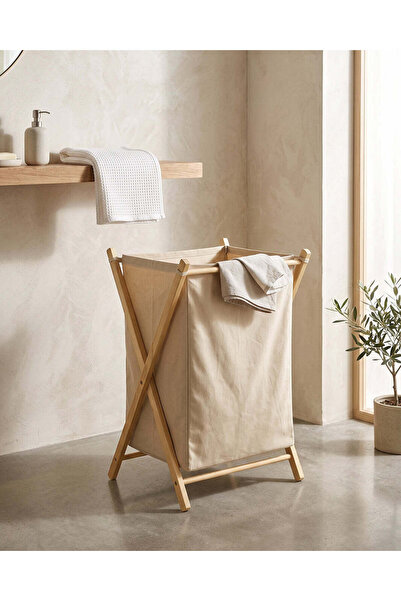 REDTAG Beige Plain Foldable Laundry Hamper