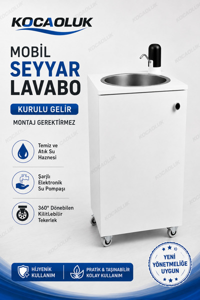 Kocaoluk Yeni Yönetmeliğe Uygun Model Seyyar Lavabo Tekerlekli Mobil Lavabo Ş...