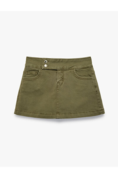 Koton Cotton Button Detailed Comfortable Fit Mini Short Skirt