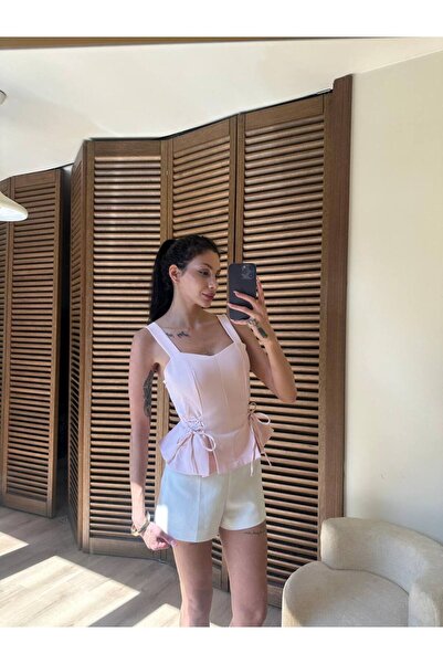 MIZUKI Women's Lace Detailed Peplum Blouse Square Neck Corset Look Stylish St...