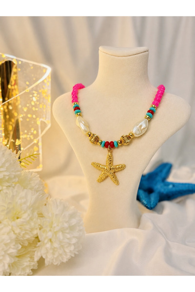 LIMERA DESIGN Yıldız Detaylı Pembe Boncuk Kolye