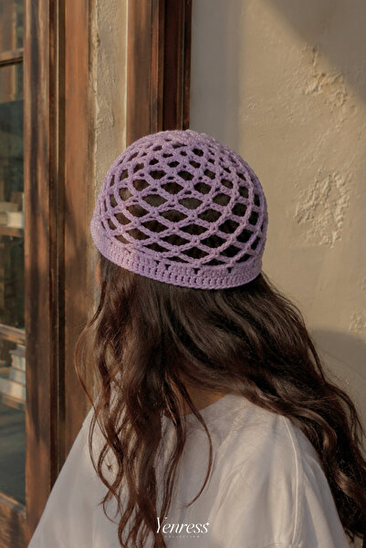 Yenress Collection Purple Mesh Summer Beret Hair Accessory Bohemian Bandana