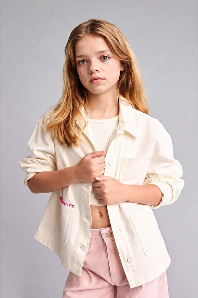 DeFacto Regular Fit Gabardine Long Sleeve Ecru Shirt for Girls H8880A826Au