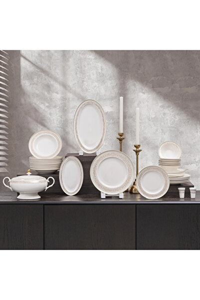 Midas Furniture طقم أطباق عشاء وتقديم من البورسلين الصيني الجديد 55 قطعة بالل...
