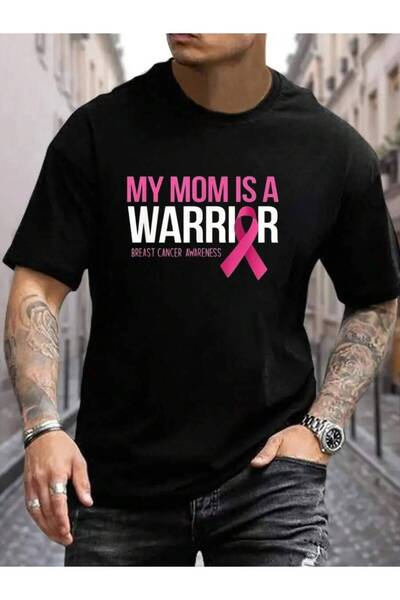 799 100% Cotton My Mom Is A Warrior Awareness Family Support Men's Black Vaca...
