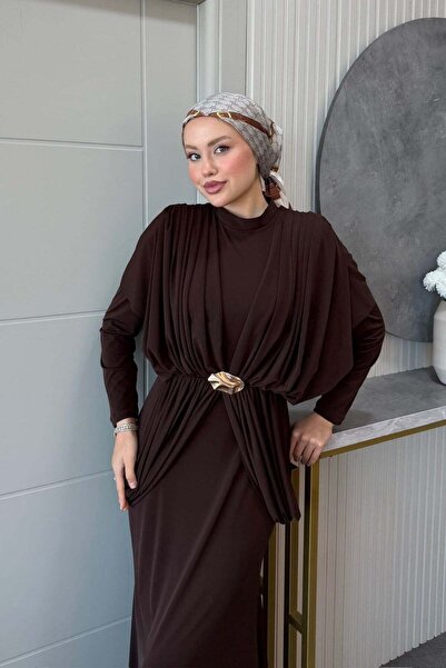 Hazamoda فستان ساندي لوتس باللون البني