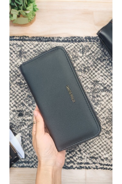 KY Women's Black Large Size Wallet with Card Holder and Phone Compartment