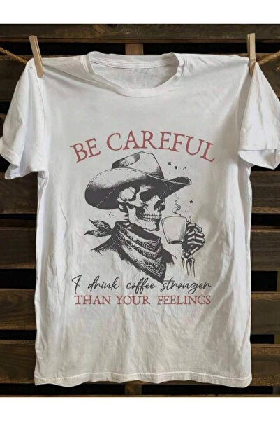 45 BPM Men'S Western Skull-Shirt Graphic Tee With Cowboy Skeleton Coffee Prin...