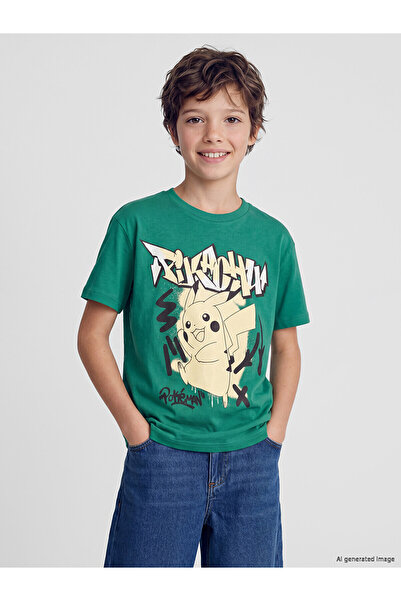 LC Waikiki Nevavm Oval Collar Pikachu Printed Boys' T-Shirt with Difference