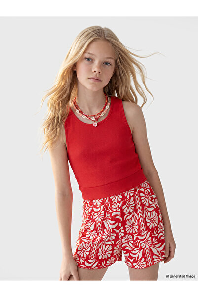 LC Waikiki Trendlucky Girls' Oval Neck Tank Top with a Difference in Color