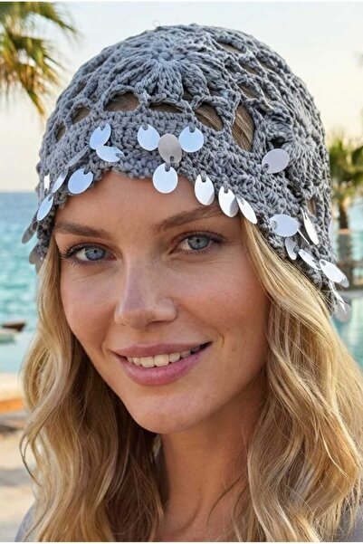 Uniquetrenders Women's Sequin Decorated Knitted Beanie with Mesh Texture Bohe...
