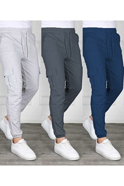 SURMARİ Set of 3 Unisex Cargo Pocket Elastic Leg Sweatpants