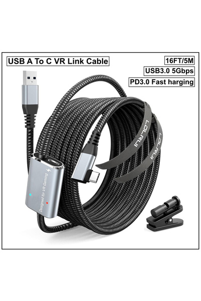 Choice كابل ربط الواقع الافتراضي بطول 5 متر مع مشبك، كابل USB 3.0 إلى USB C ل...