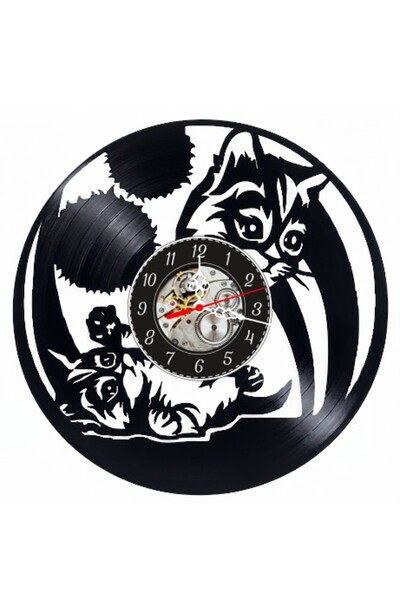OEM Decorative wall clock made from vinyl record, Playful Cats with Yarn Ball...