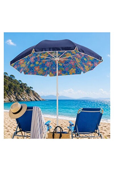 OEM Umbrelă de plajă, model floral, anti-vânt, albastru, Ø2m – umbră puternic...