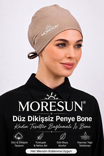 MORESUN بونيه قطني ممشط بدون خياطة - بونيه داخلي نسائي للحجاب مع أربطة