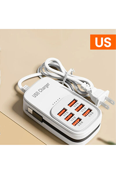 Choice3 شاحن USB سريع متعدد المنافذ 6 في 1 أبيض اللون مع منفذ Type C، محطة شح...